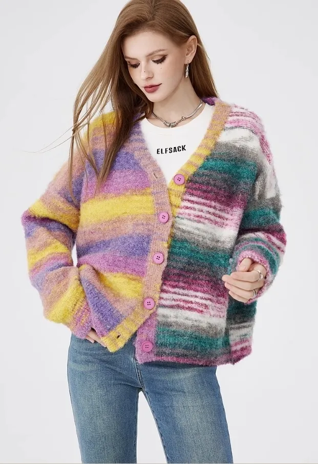 ELF SACK  |Stripes Wool Long Sleeves Cardigans