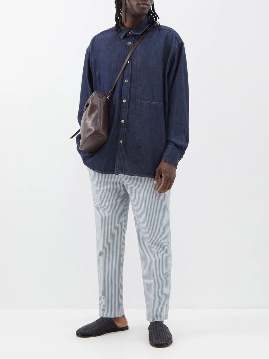 ETRO  |Denim Long Sleeves Plain Cotton Luxury Shirts