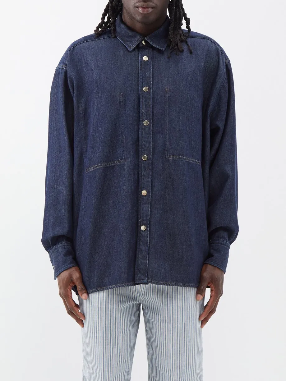 ETRO  |Denim Long Sleeves Plain Cotton Luxury Shirts