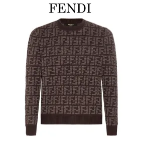 FENDI  |Monogram Cashmere Long Sleeves Luxury Sweaters