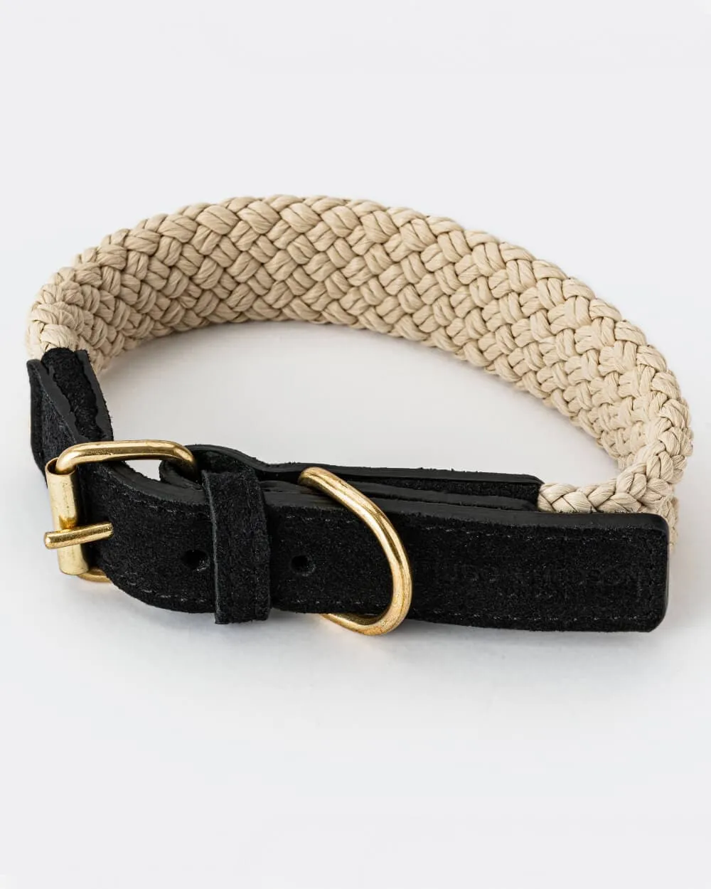 Flat Rope and Leather Dog Collar - Black