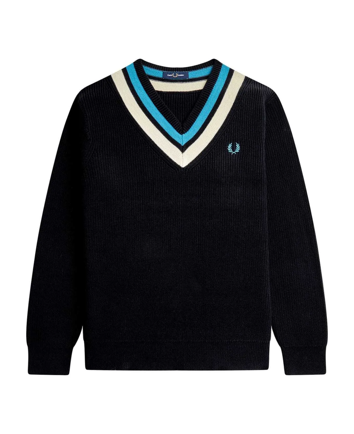 FRED PERRY  |Pullovers Low Gauge V-Neck Long Sleeves Plain Cotton Logo