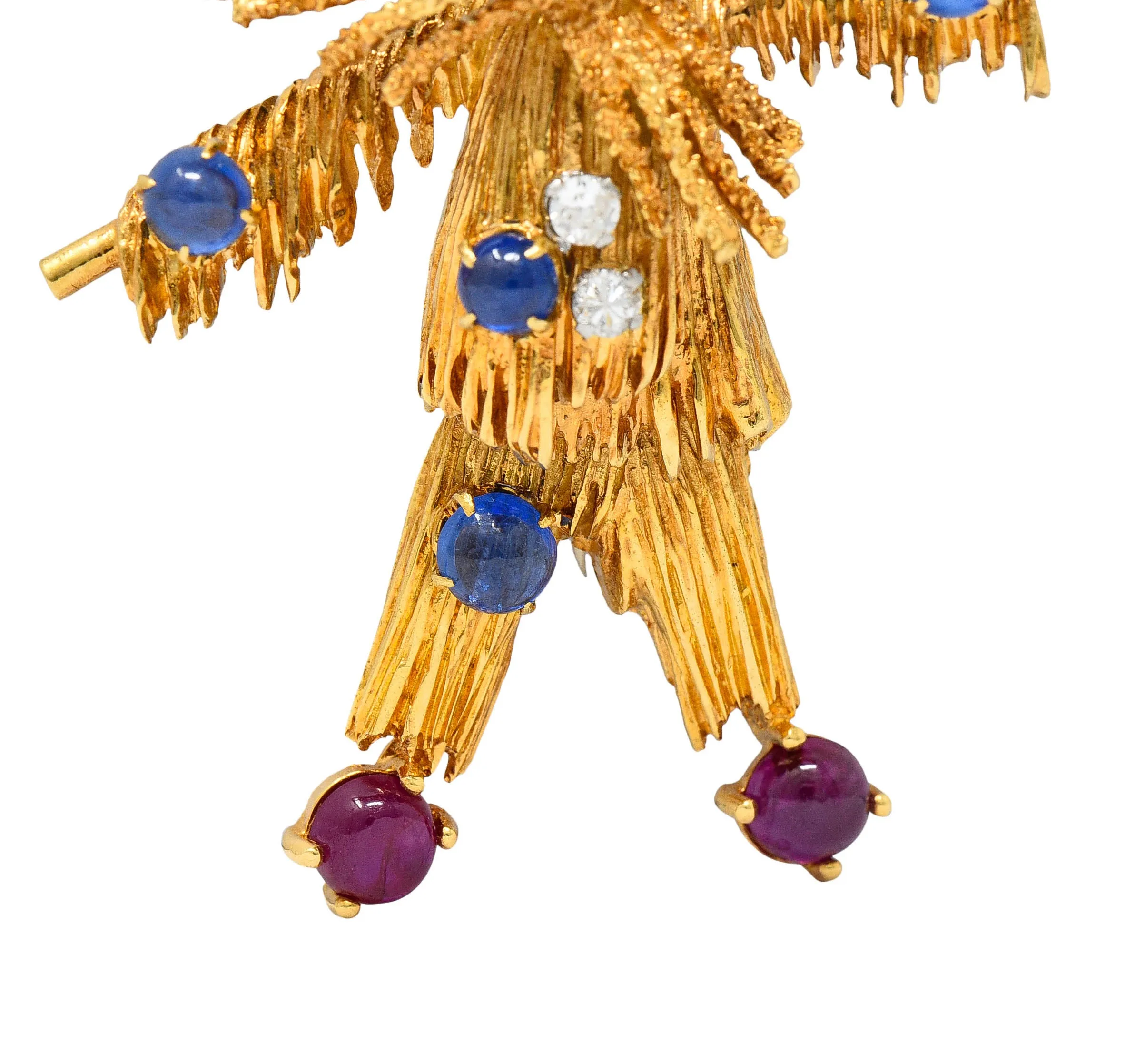 French Van Cleef & Arpels Ruby Sapphire Diamond Chrysoprase 18 Karat Gold Scarecrow Brooch 1965