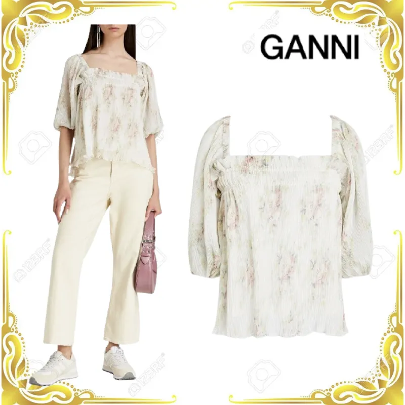 Ganni  |Flower Patterns Casual Style Street Style Long Sleeves