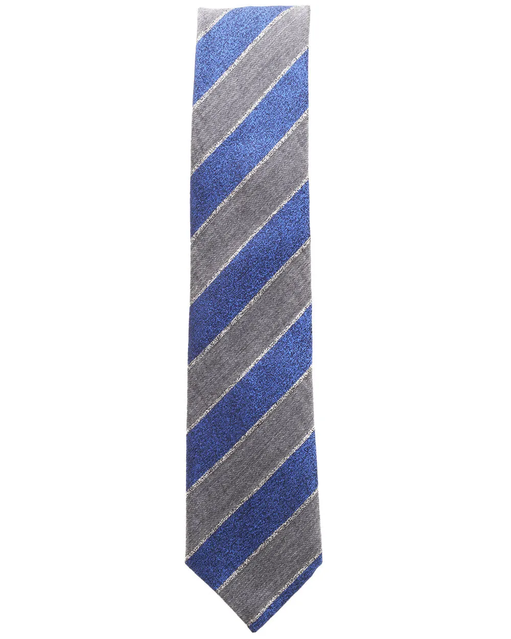 Grey and Navy Striped Silk and Wool Tie