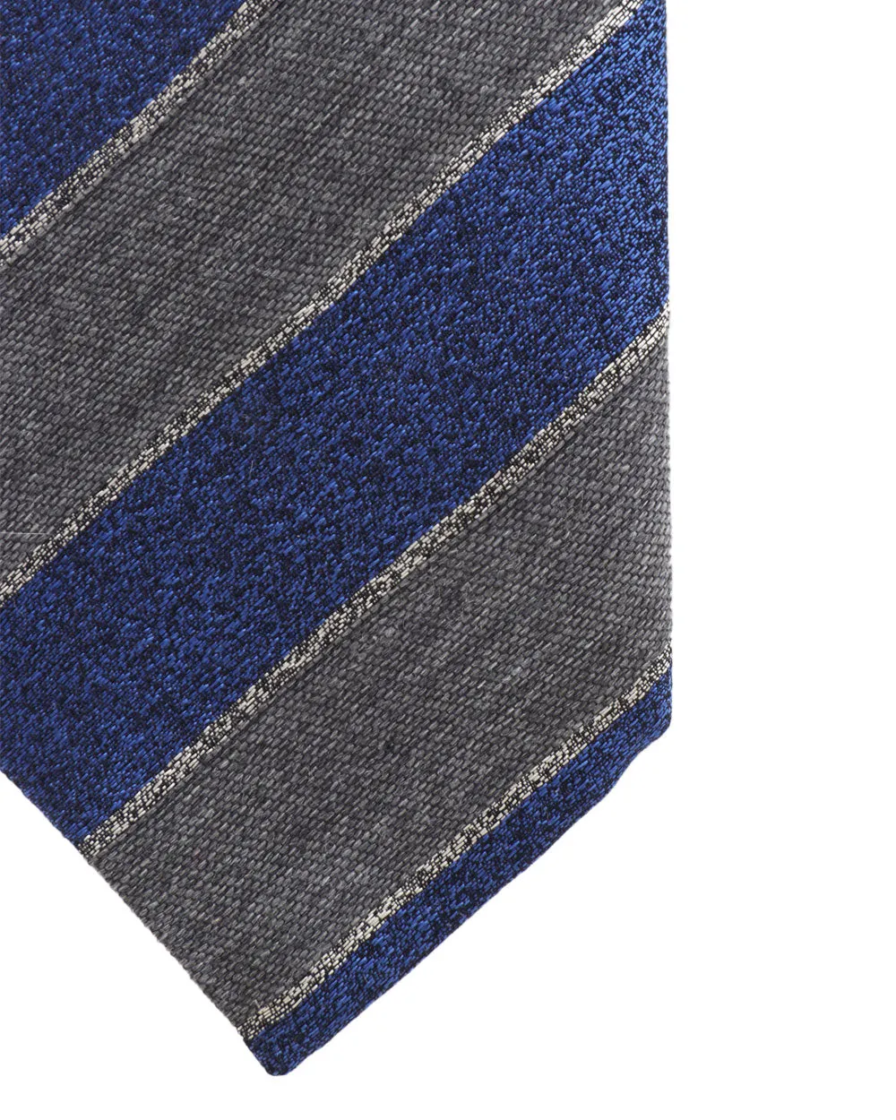 Grey and Navy Striped Silk and Wool Tie