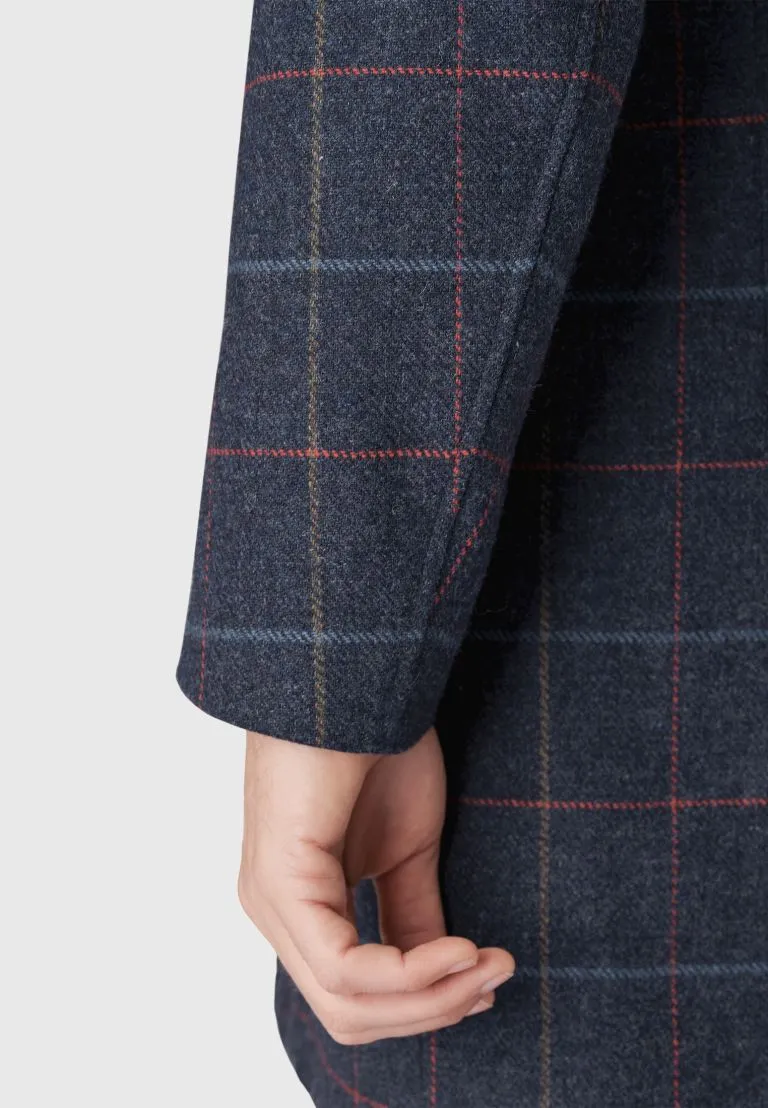 Haincliffe Blue Overcheck Tweed Wool Overcoat