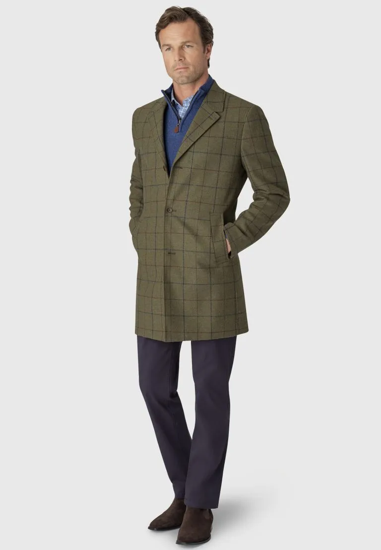 Haincliffe Green Overcheck Tweed Wool Overcoat