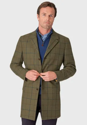 Haincliffe Green Overcheck Tweed Wool Overcoat