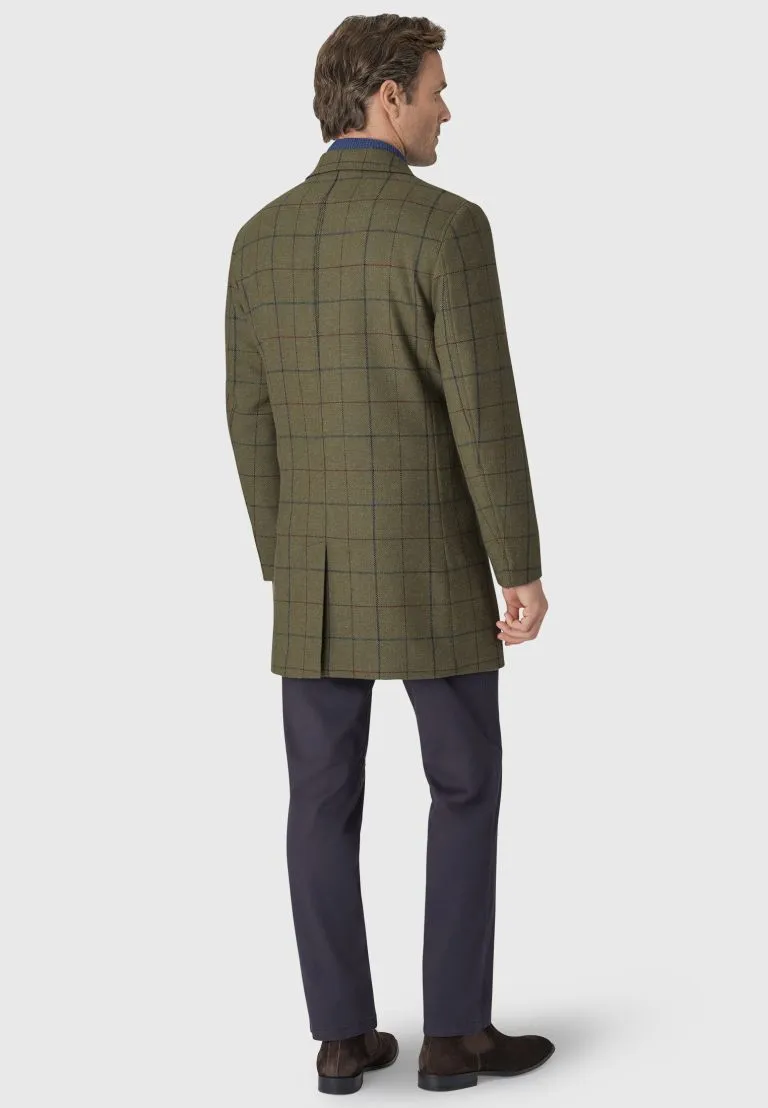 Haincliffe Green Overcheck Tweed Wool Overcoat