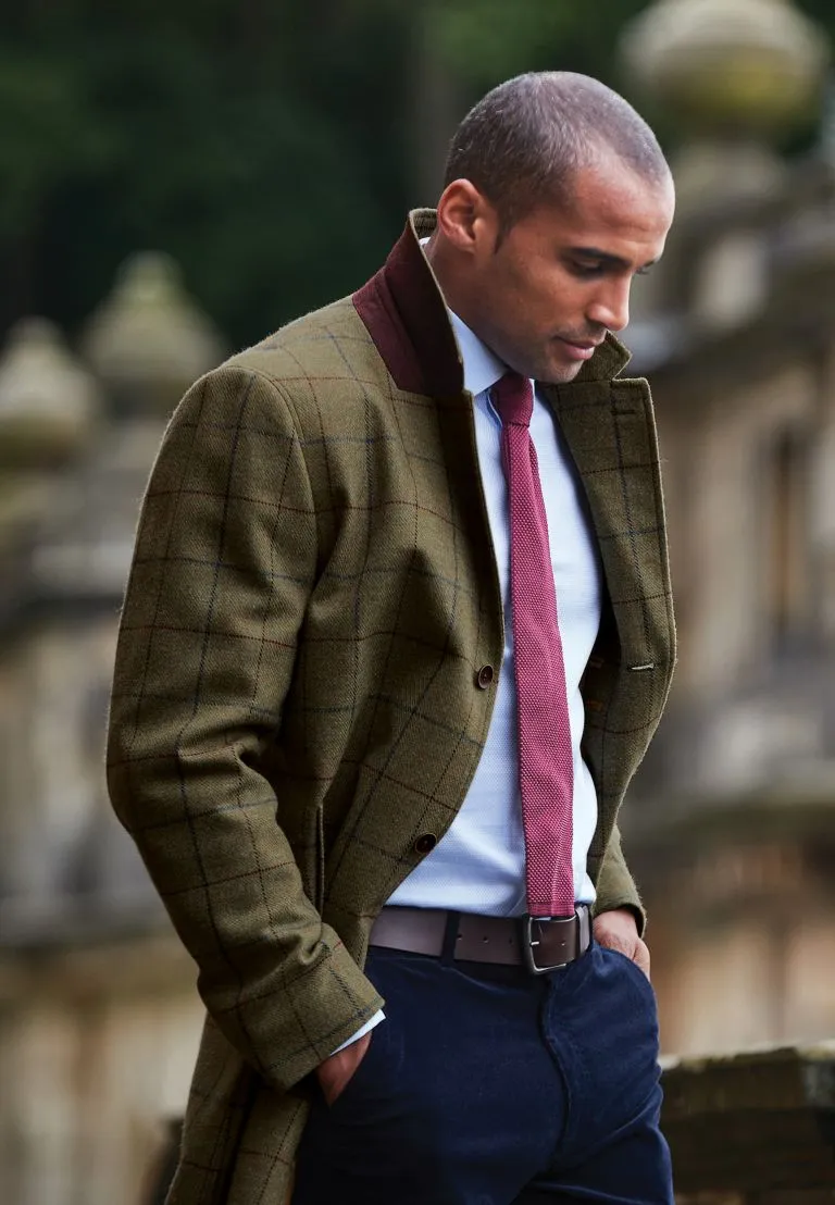 Haincliffe Green Overcheck Tweed Wool Overcoat