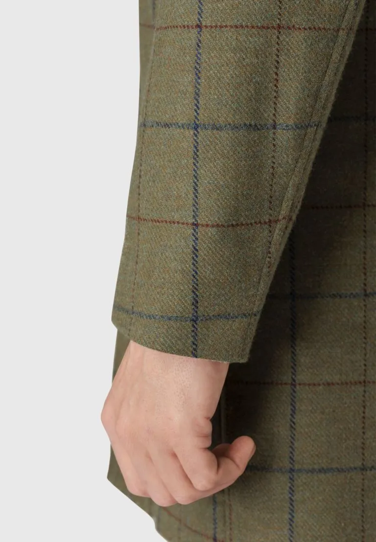 Haincliffe Green Overcheck Tweed Wool Overcoat