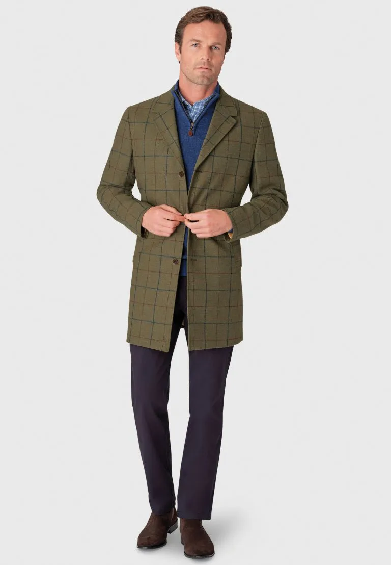 Haincliffe Green Overcheck Tweed Wool Overcoat