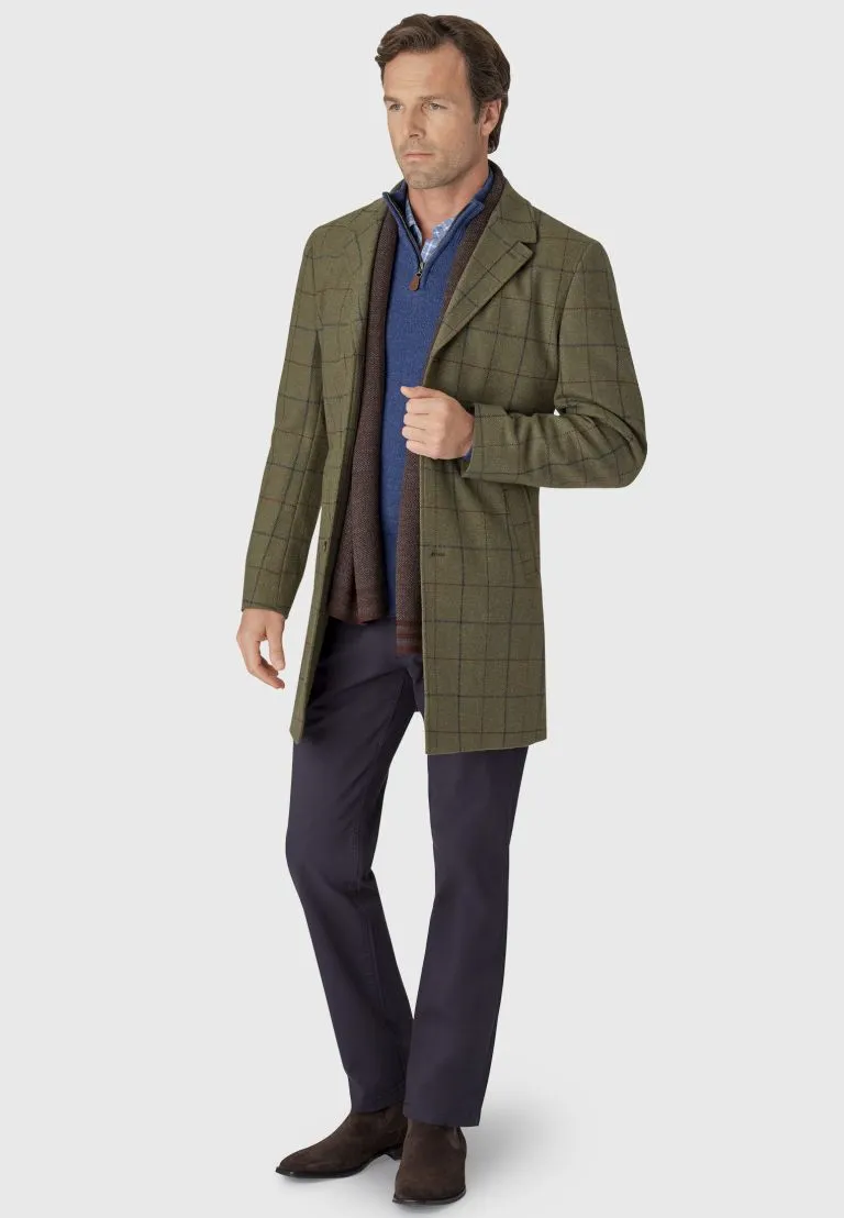 Haincliffe Green Overcheck Tweed Wool Overcoat