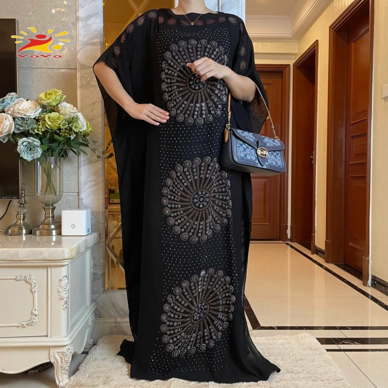 High Quality  Kaftan Abaya African Women Dresses Short Sleeve Loose