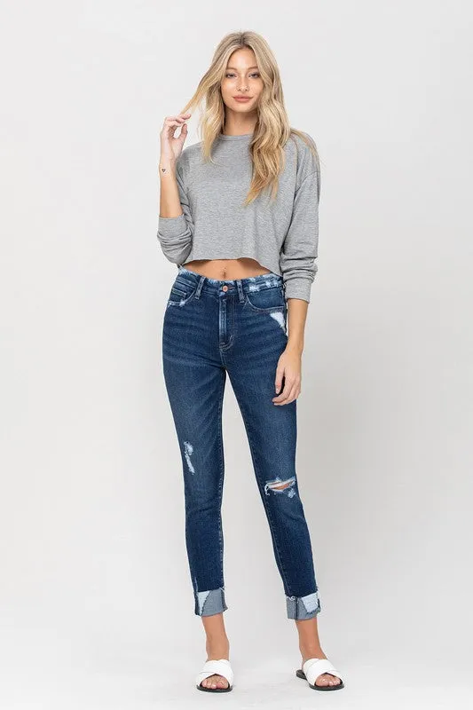 High Rise Distressed Clean Cut Crop Skinny Jeans