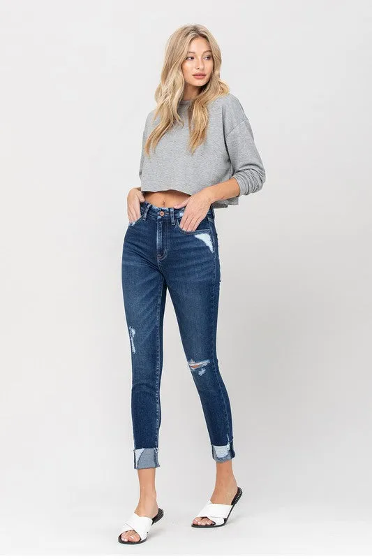 High Rise Distressed Clean Cut Crop Skinny Jeans