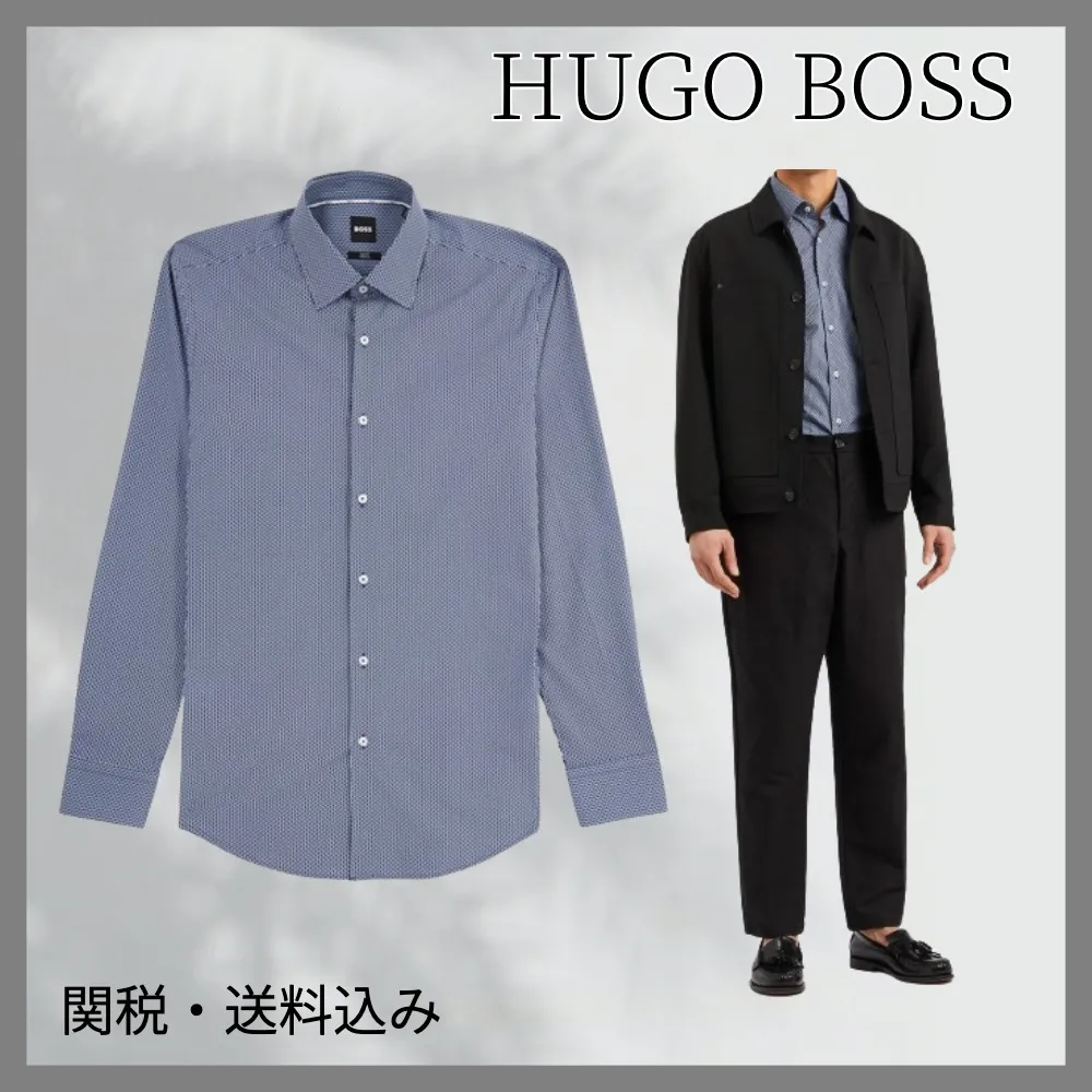 Hugo Boss  |Zigzag Long Sleeves Cotton Shirts