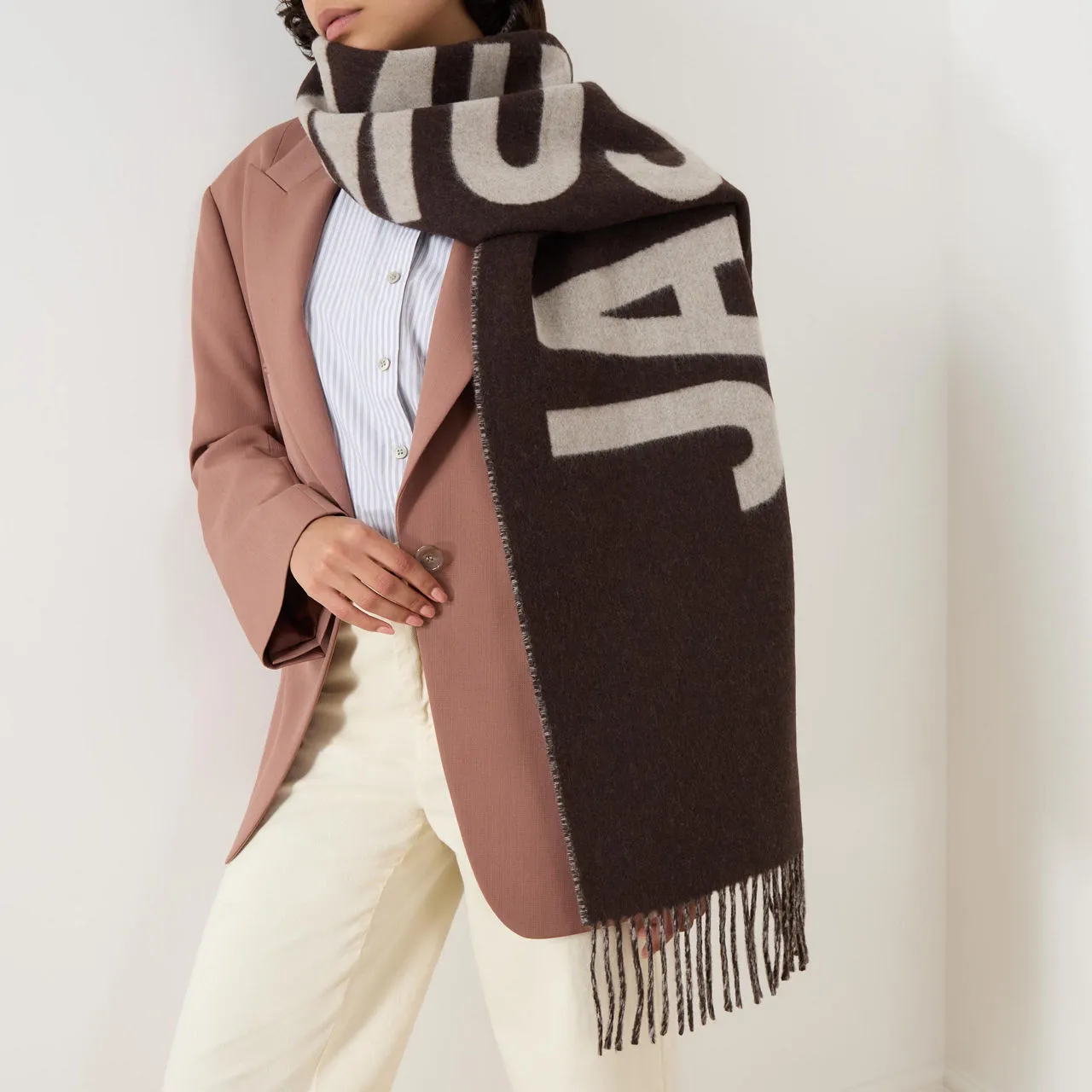 JACQUEMUS Wool Logo Scarf - Brown