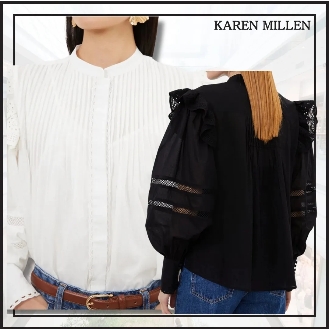 Karen Millen  |Casual Style Long Sleeves Plain Cotton Party Style Lace