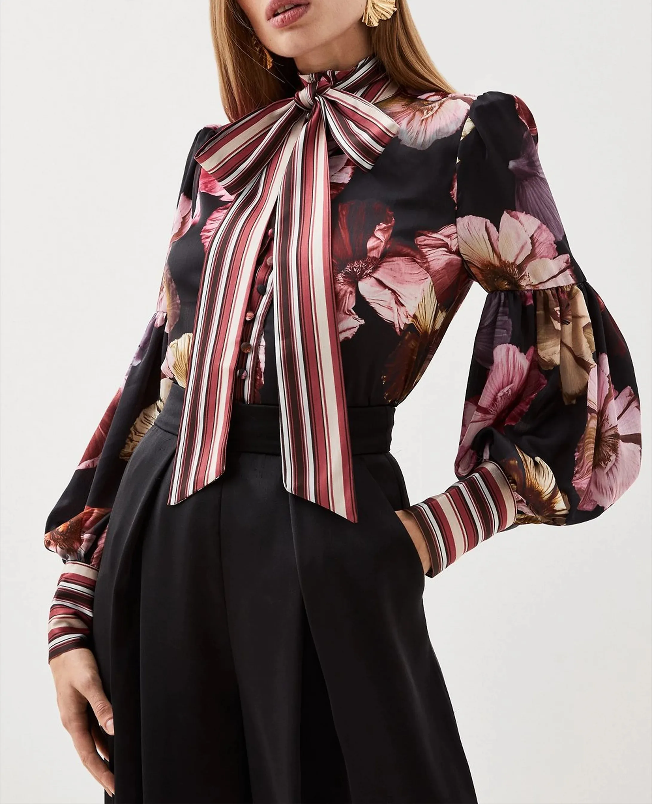 Karen Millen  |Stripes Flower Patterns Casual Style Long Sleeves