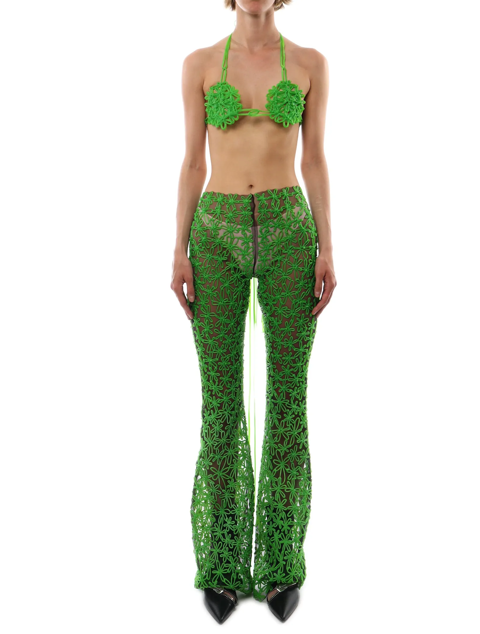 Kasia Kucharska Green Floral Flared Trousers