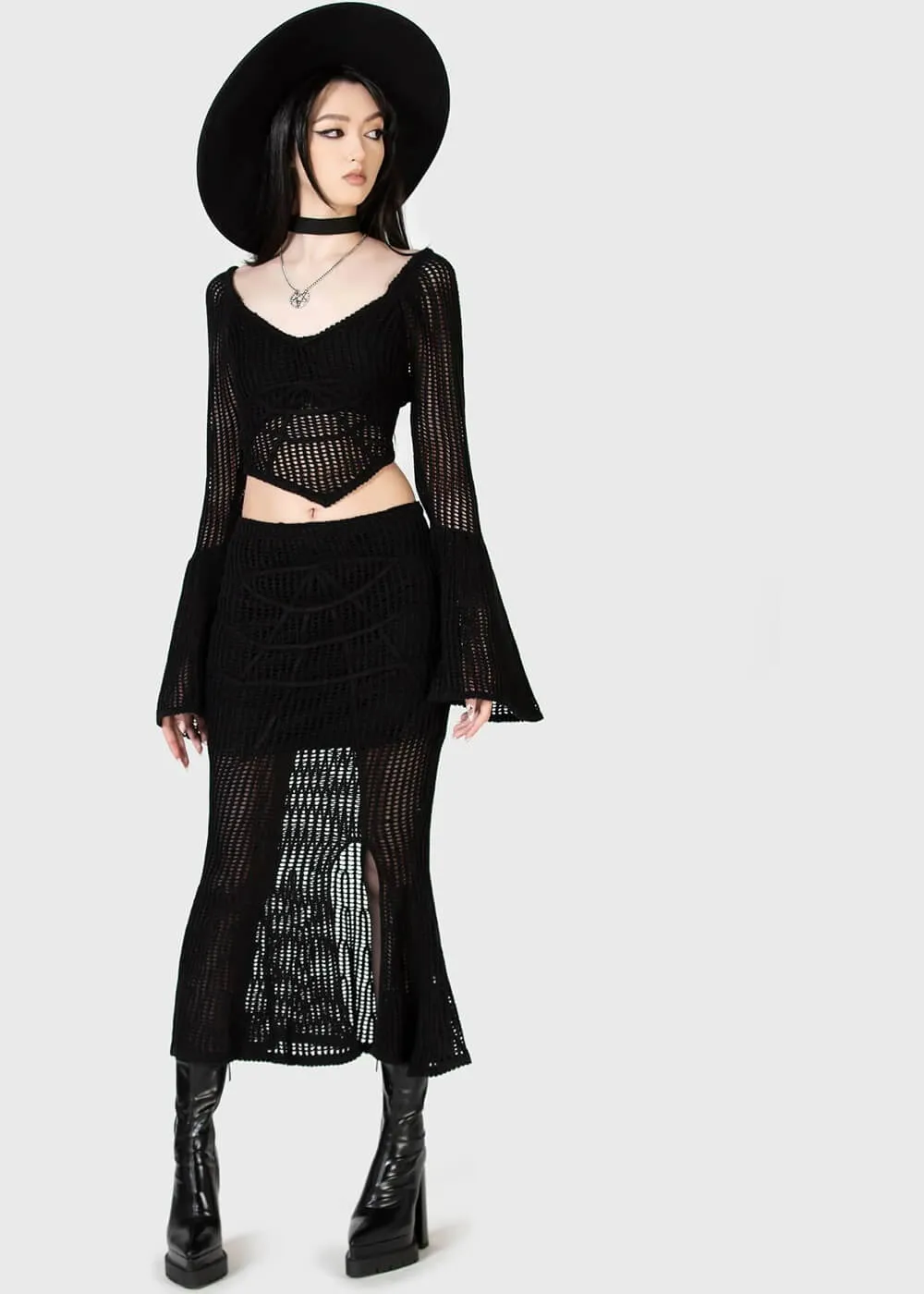 Killstar Widows Prey Knit Skirt Black