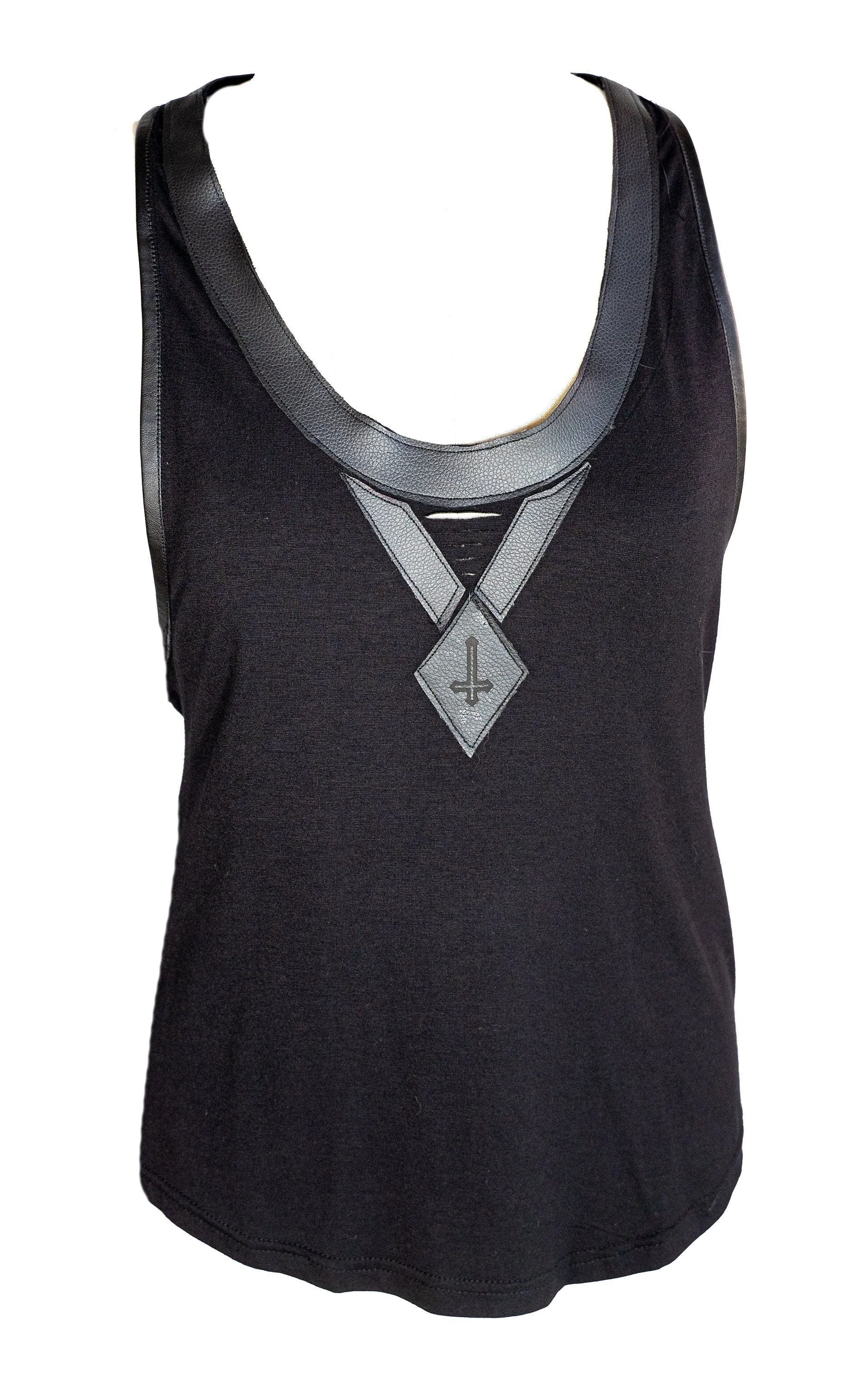 Leather detail laser engraved amulet recer back tank top