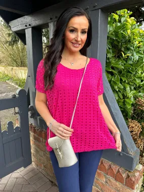 Lipstick Pink Short Sleeve Multi Holes Top Finn