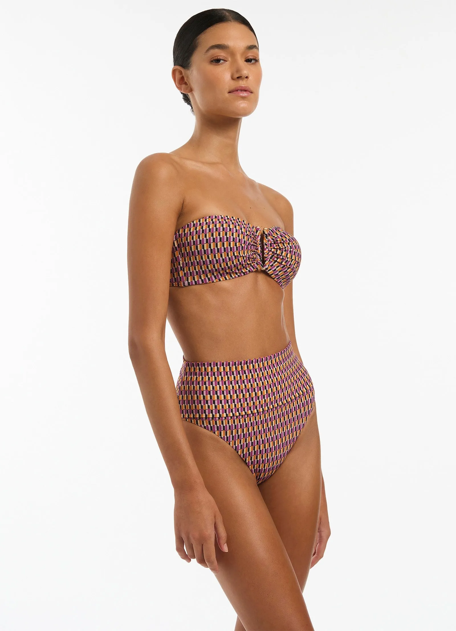 Lumiere Fold Down High Waisted Bikini Bottom - Wine Cup