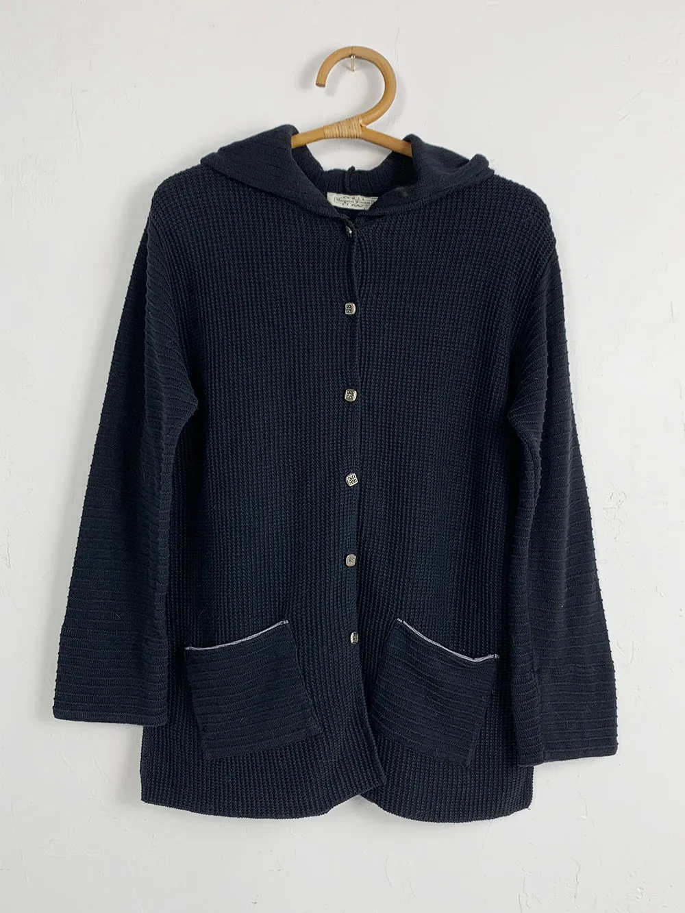 MargaretWinters Black Hooded Button Up Cardigan