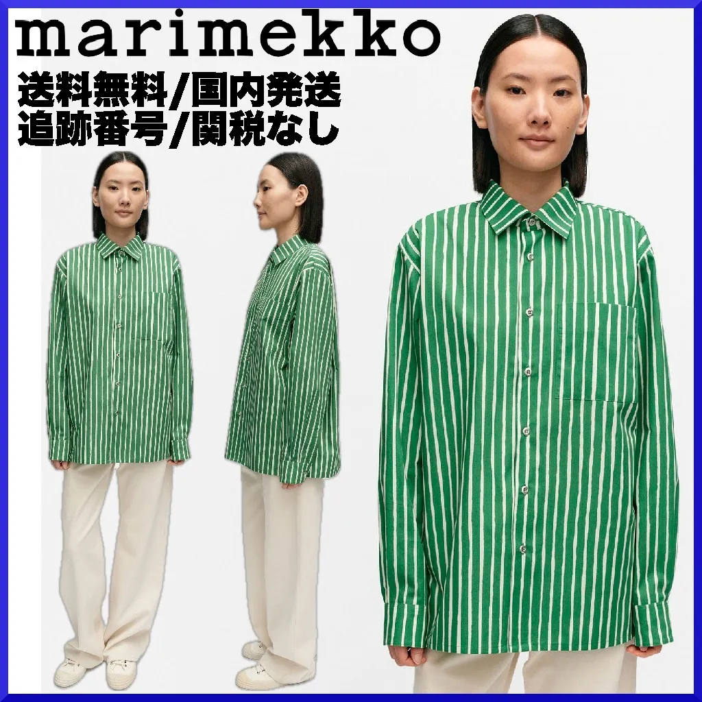 marimekko  |Stripes Casual Style Unisex Long Sleeves Cotton Office Style