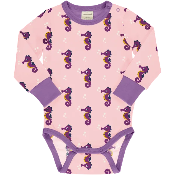 Maxomorra Seahorse Organic Cotton Long Sleeved Bodysuit