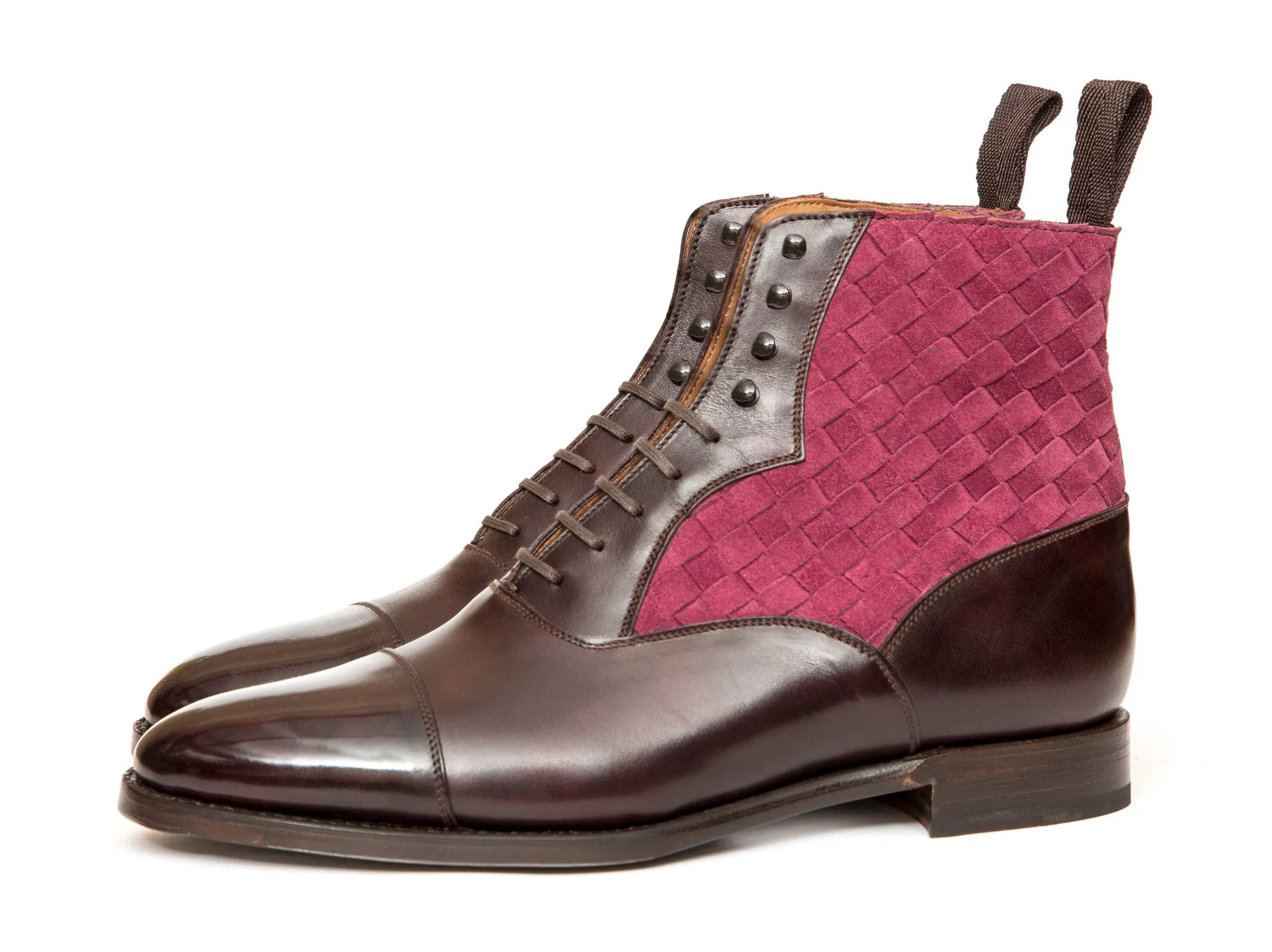 Meadowbrook - MTO - Plum Museum Calf / Raspberry Braided Suede - TMG Last - Single Leather Sole