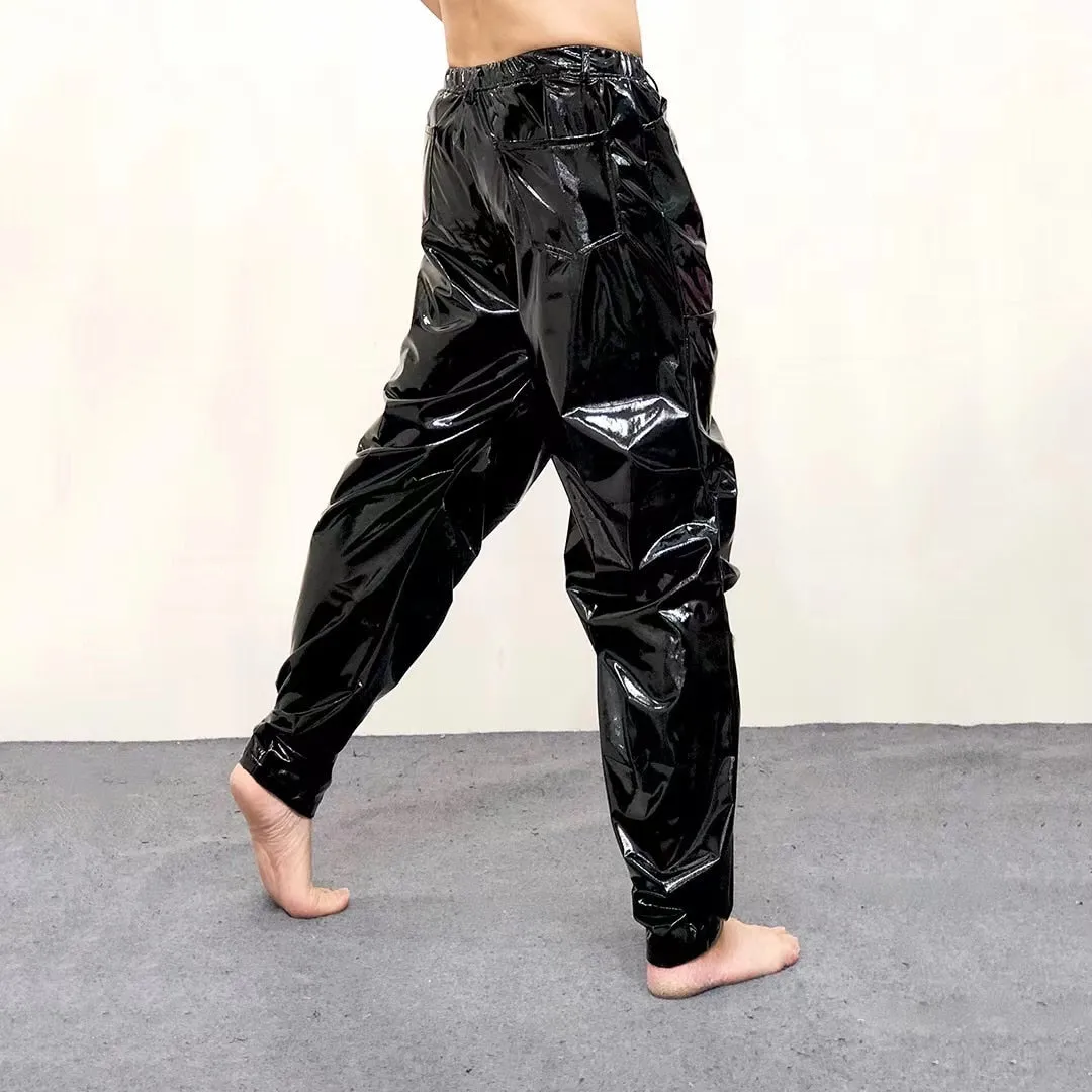 Men's Black Sexy Loose Pleated Bright Elastic Waist Casual Pants