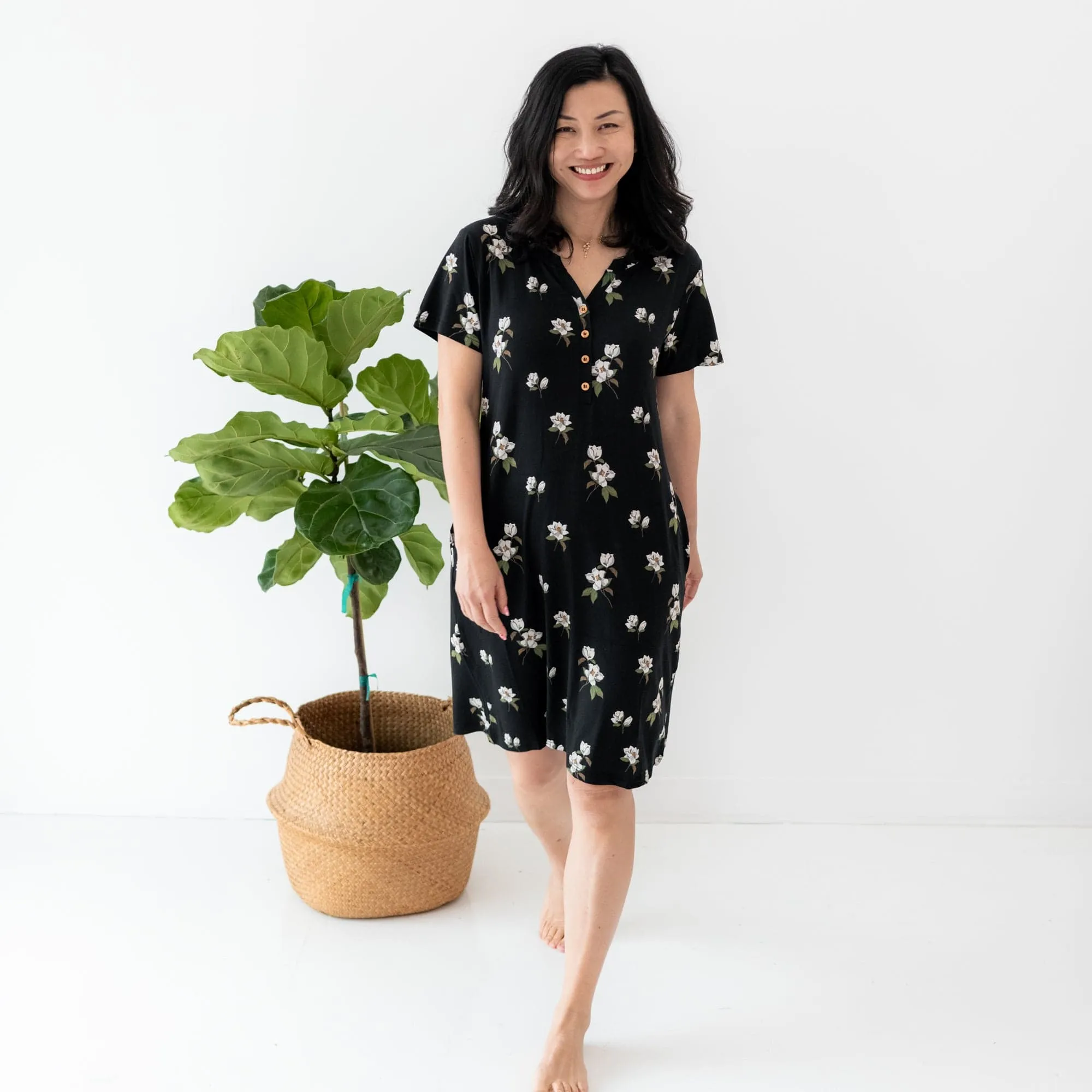 Midi Lounge Dress in Big Midnight Magnolia