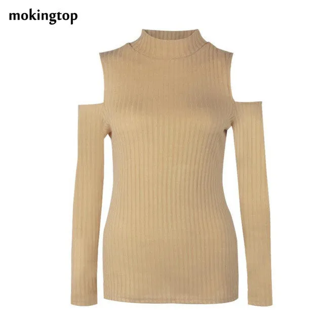 mokingtop Sweater Women Off Shoulder Slim Pullovers Warm Long Sleeve Knitted Outwear Sweaters Sueter Mujer#A11 SM6