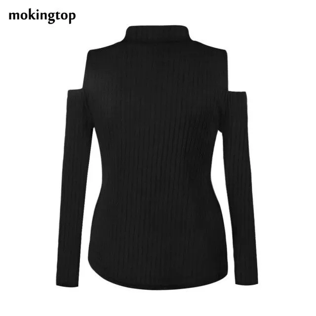 mokingtop Sweater Women Off Shoulder Slim Pullovers Warm Long Sleeve Knitted Outwear Sweaters Sueter Mujer#A11 SM6