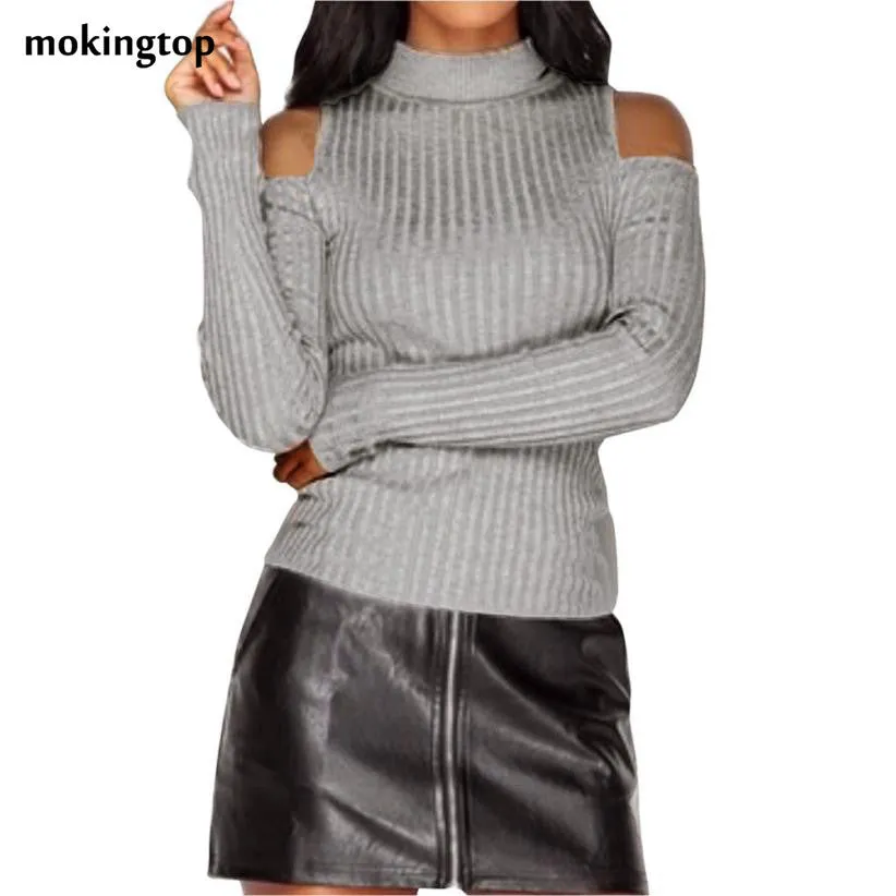 mokingtop Sweater Women Off Shoulder Slim Pullovers Warm Long Sleeve Knitted Outwear Sweaters Sueter Mujer#A11 SM6