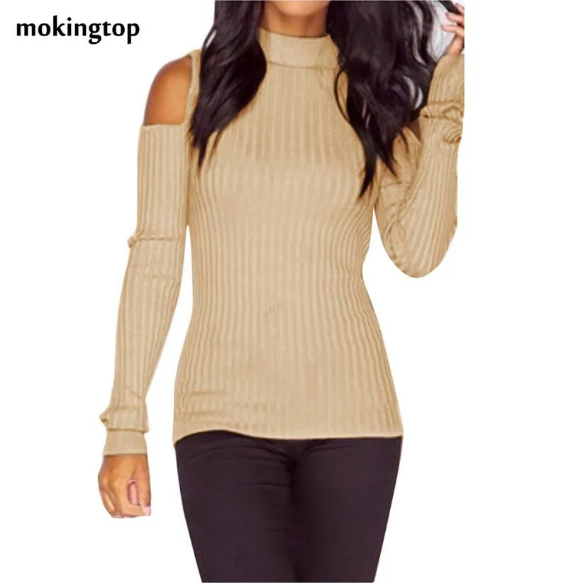 mokingtop Sweater Women Off Shoulder Slim Pullovers Warm Long Sleeve Knitted Outwear Sweaters Sueter Mujer#A11 SM6