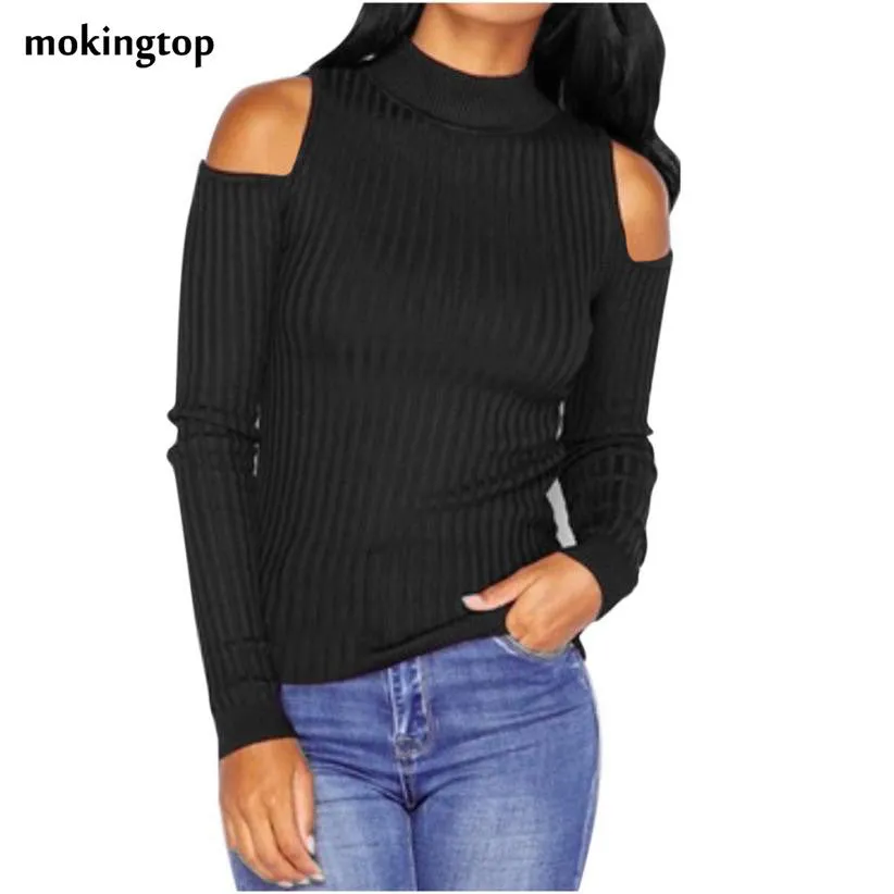 mokingtop Sweater Women Off Shoulder Slim Pullovers Warm Long Sleeve Knitted Outwear Sweaters Sueter Mujer#A11 SM6