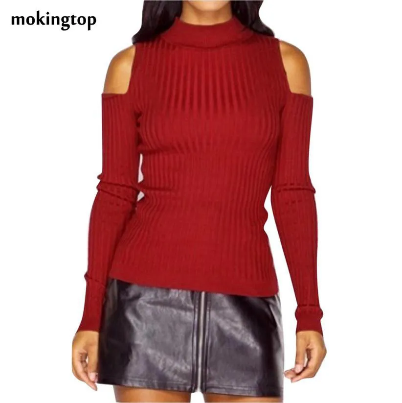 mokingtop Sweater Women Off Shoulder Slim Pullovers Warm Long Sleeve Knitted Outwear Sweaters Sueter Mujer#A11 SM6