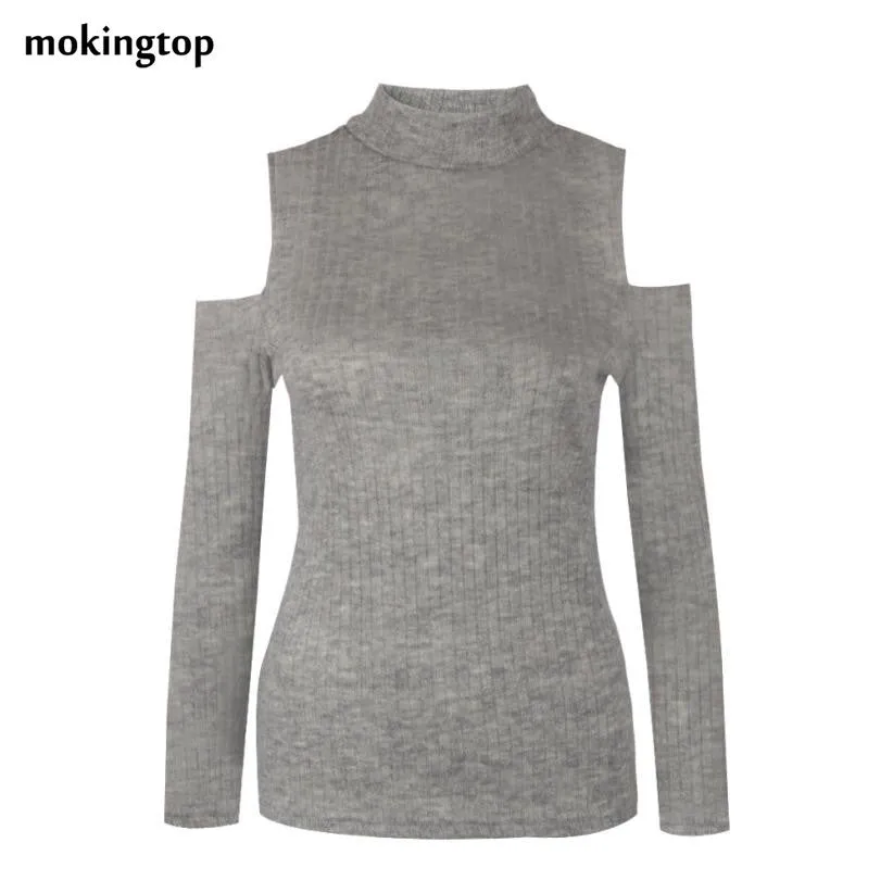 mokingtop Sweater Women Off Shoulder Slim Pullovers Warm Long Sleeve Knitted Outwear Sweaters Sueter Mujer#A11 SM6