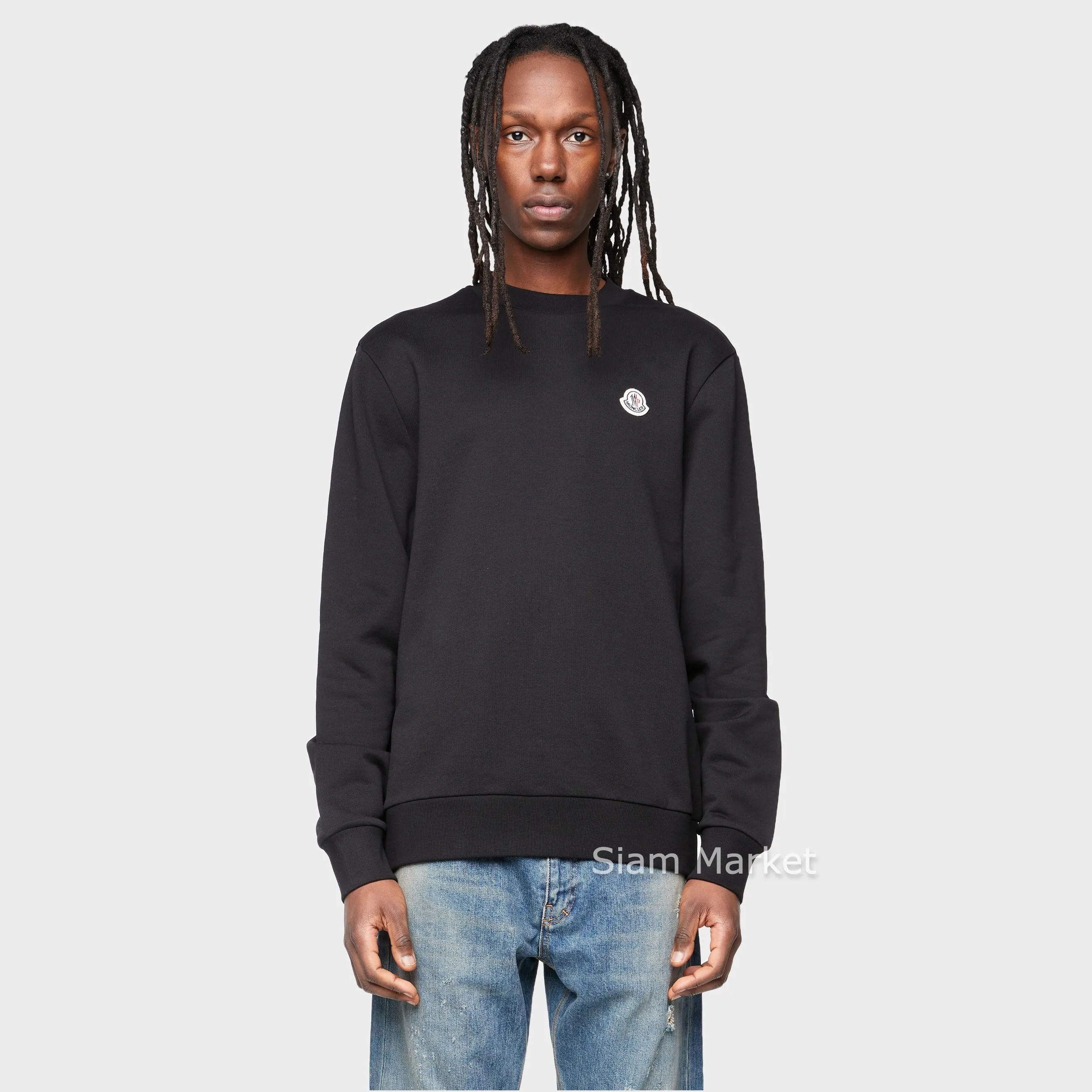 MONCLER  |Crew Neck Long Sleeves Plain Cotton Logo Sweatshirts