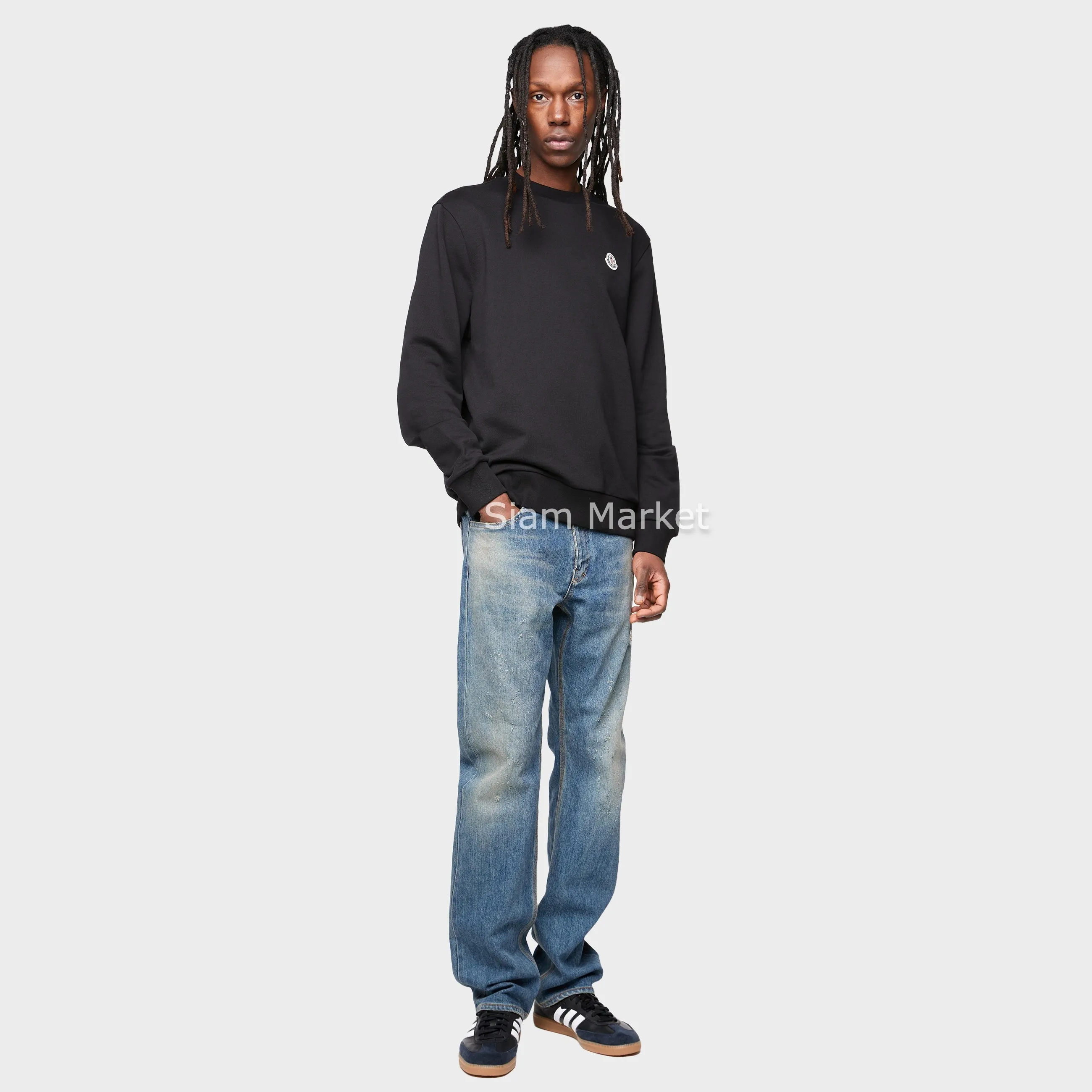 MONCLER  |Crew Neck Long Sleeves Plain Cotton Logo Sweatshirts