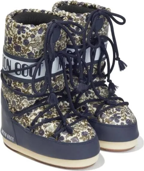 Moon Boot Kids Icon floral-print snow boots Blue