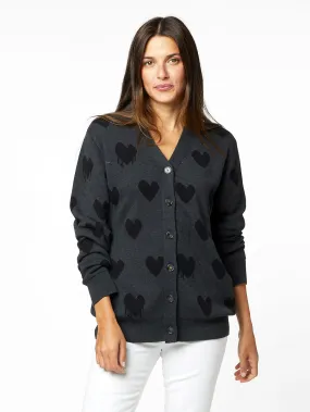 Mr. Right Drippy Heart Cardigan - Charcoal