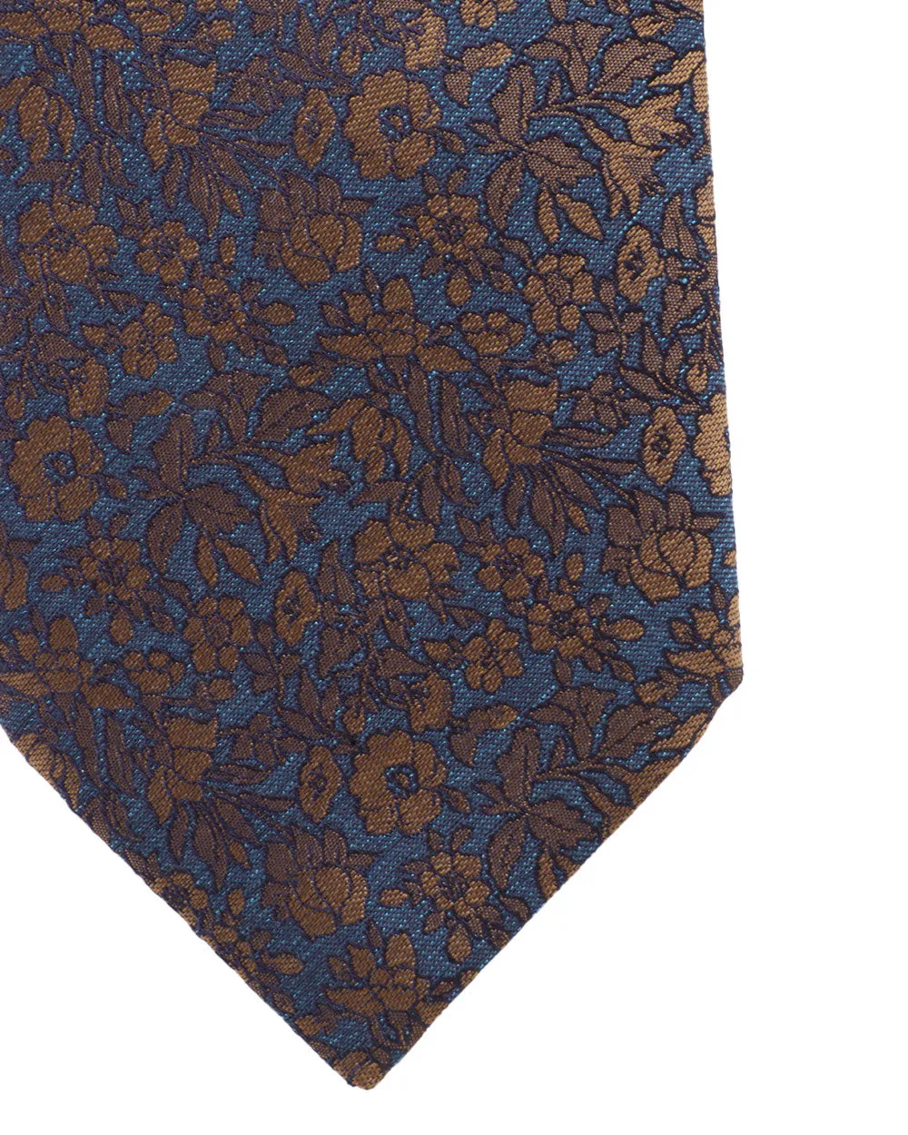 Navy and Brown Floral Silk and Wool Tie