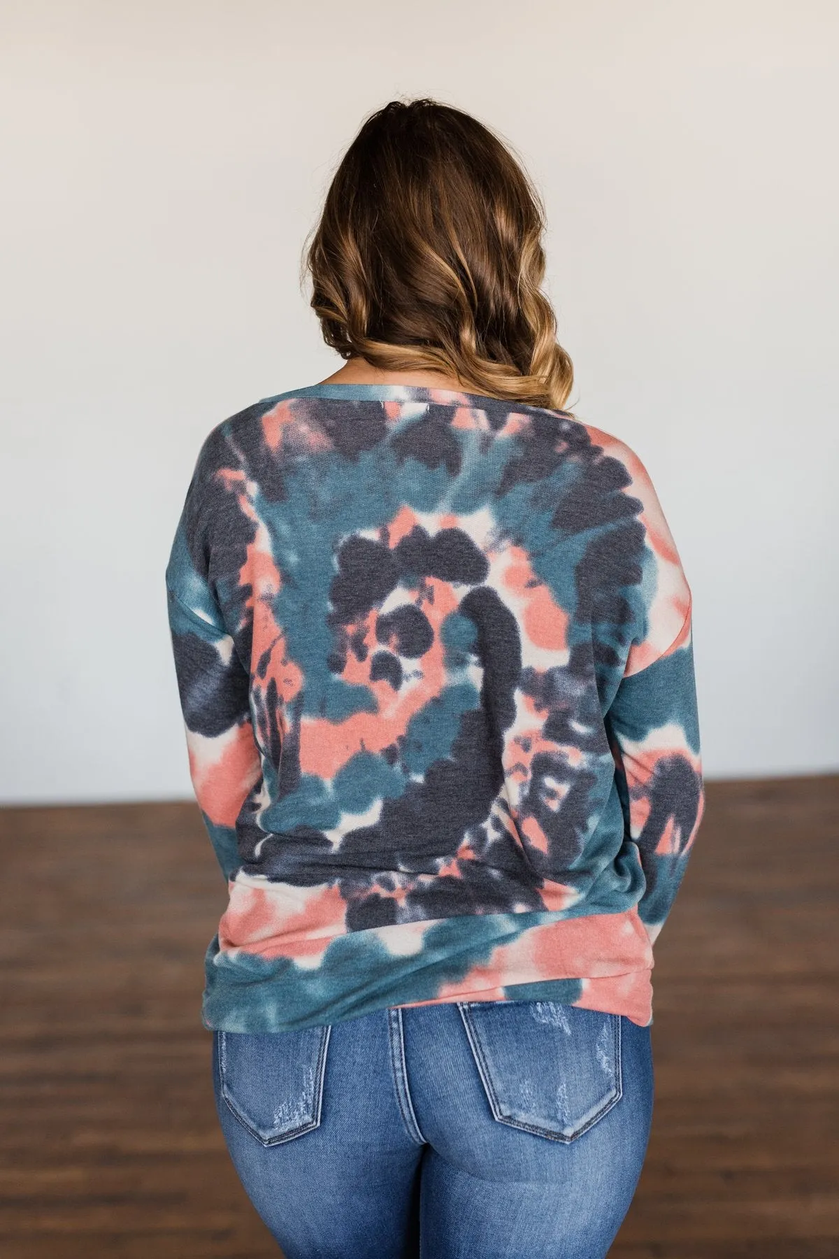 Not Even Close Tie Dye Pullover Top- Dusty Peach & Navy