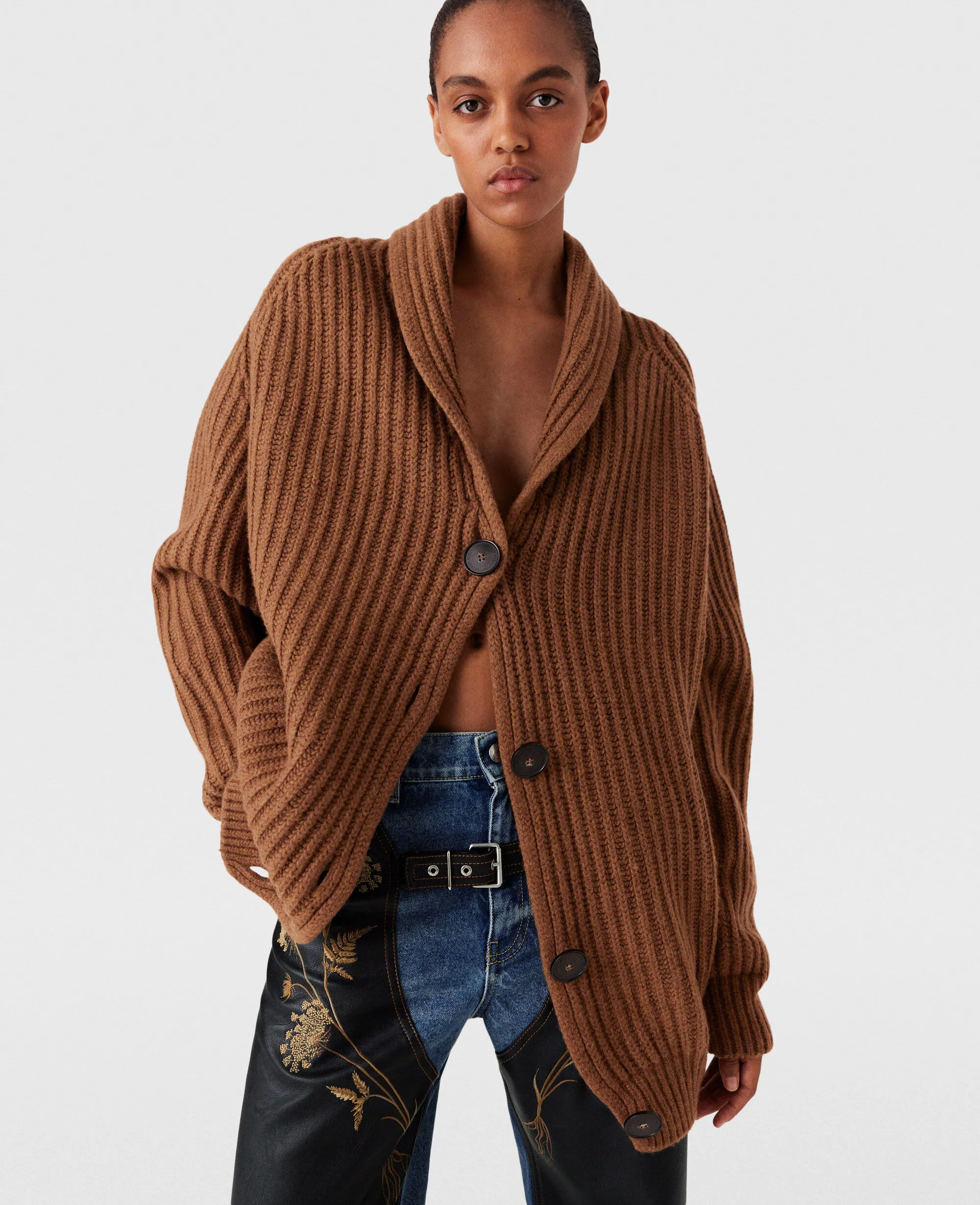 Oversized Ribbed V-Neck Cardigan 